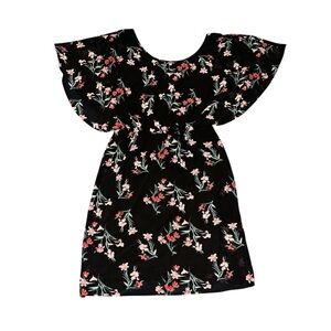 Black Floral Prairie Flowy Mesh Mini Dress Women’s Size Small Summer Flowers